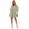 Robes décontractées Femmes Été 2023 Arrivées Vert Vintage Imprimer Manches bouffantes Vacances Boho Lâche Sweet Girls Robe de soirée