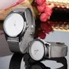 Fashion Brand women men Unisex Lovers' silver Steel Metal Band quartz wrist watch C042837