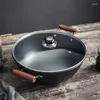 Casseroles en fonte faites à la main, poêle antiadhésive domestique, Wok épais, ragoût, cuisinière à gaz, cuisinière à Induction universelle