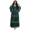 Casual Dresses Summer Spring Muslim Women Fashion 3/4 Sleeve Polyester Green Yellow Purple Long Abaya Dress