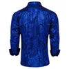 القمصان اللباس للرجال الفاخرة الأزرق الأزرق بيزلي الحرير حفل زفاف أداء قميص للرجال الملابس الاجتماعية camisas de hombre 230927