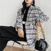 Damen-Wollmischungen, koreanische Mode, karierter Tweed-Blazer, Damen-Herbst-Vintage-Zweireiher, gesteppte Baumwolle, Anzugjacke, eleganter Lady-Chic-Mantel 230927