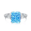 Anneaux de mariage femmes brillant 925 argent luxe carré coeur géométrique grand diamant Vintage fête rose bleu Zircon bague