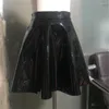 Röcke Sexy Frauen Glänzender Gothic Ausgestellter Faltenrock Wetlook Latex PU Kunstleder A-Linie Rüschen MINI Club Bühne Tragen Hoch