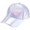 Ball Caps 1Pc Women Men Faux Leather Baseball Cap Glitter Metallic Holographic Rainbow Reflective Hip Hop Adjustable Strapback Peaked Hat 230927