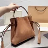 Vintage Brown Leather Handbags Drawstring Designer Luxury tote bag Classic Letter Hardware Buckle Bucket Bag Genuine Suede Leather Women Crossbody Sho x09a#