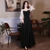 Abiti casual Primavera Sexy Colletto quadrato Manica a lanterna Cerniera posteriore Fiocco Abito da sera a trapezio Abiti da ballo in tulle da sposa damigella d'onore