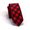 Mouchoirs Rbocomens Cravates en coton rayé Mode Casual Skinny Cravate Plaid Slim Cravate 6cm Rouge Vert Bleu Jaune Couleurs Pour Homme Mariage