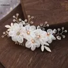 Hair Clips White Silk Flower Combs For Bride Wedding Accessories Artificial Pearl Headpiece Shiny Crystal Headdress Jewelry
