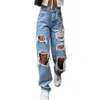 Jean déchiré Vintage femme en détresse Streetwear trou Hip Hop taille haute pantalon mode pantalon en Denim droit Jean d'été