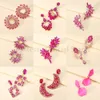 Stud Romantic Design Pink Series Rhinestone Flower Decor Heart Dangle Earrings Luxury Elegant Trendy Gift For Women Ear Ornaments 230928