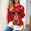 Pull de noël chaud à manches longues avec col en fourrure pour femme, pull de noël imprimé de renne, collection automne et hiver 2023