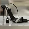 Latest Fashion Metal High Heel Sandals Women Genuine Leather Luxury Designer Dress Shoes Ankle Strap Gold Lock Decoration 10.5cm heels party shoes