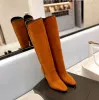 Novas botas de outono e inverno moda feminina salto alto pontudo botas altas até o joelho botas de equitação de luxo moda personalidade designer sapatos de marca tamanho de sapato de fábrica 35-42