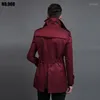 Casacos de Trench Masculinos Vermelho Outono Moda Médio-Longo Casaco Homens Sobretudo Manga Longa Mens Roupas Dupla Breasted Outerwear Casaco Masculino