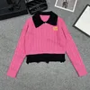 Suéter feminino falso de duas peças pulôver polo pescoço malhas bordado pesado letras bainha buraco design 4 cores top