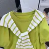 Kvinnors tröjor Navy Style Striped Shawl Patchwork Short Sleeve Thin tröja Kvinnor Casual O-Neck stickad Pullover Summer Tops 2023