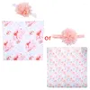 Decken 2 Stück Born Floral Swaddle Wrap Stirnband Set Baby Baumwolle Empfangsdecke Schlafsack Haarband Bettwäsche