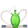 Gros mini grenade antichar narguilé vert coloré double usage brûleur à mazout en verre dab rig bong avec deux tuyaux en silicone et bol à fumer mâle de 10 mm