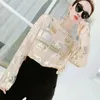 Women's Blouses Shirts Autumn Runway Women Plaid Sequined Blouse Purple Shiny Long Sleeve Spring Summer Blouses Shirt Woman Beading Party Tops 88807# 230927