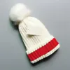 Moda Inverno Donna Stripe Berretti Cappelli per donna Uomo Genitore bambino cofano con vera pelliccia di procione Pompon Warm Girl Boys Kids Cap s223Y