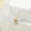 Pendentif Colliers Coeur Cuivre Pave Zircon Or Couleur Imitation Perle Collier Pour Femmes En Acier Inoxydable Excellente Qualité Produits Élégants