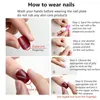 Накладные ногти винно-красный градиент, накладные ногти с жемчугом и белыми волнами, набор дизайнов, многоразовые искусственные ногти