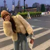 Women's Fur Faux Winter Jacket Women V Neck Short French Cardigan Coat Fluffy Chaquetas Mujer Vintage XC102