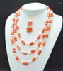 Necklace Earrings Set Pretty. Exquisite 3 Rows. Orange Irregular Coral And Natural Pearl Necklace. Earrings. African Bridal -20-26"