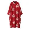 Robes décontractées LZJN chaud pour les femmes 2023 hiver Qipao imprimé floral chinois Cheongsam manches longues grande taille polaire maxi robe poches