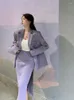 ツーピースドレスInsozkdg Quality Office Ladies Suits Skirt Two-Piece Setup Autumn Purple with Belt blazer Chic High-Waist Split Spit