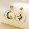 Stud Wholesale Gold Color Vintage Sun Star Moon Asymmetric Earrings for Women Dangle Earring Hollow Brincos Female Jewelry 230928