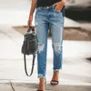Kvinnors jeans sommar rippade jeans kvinnors mode casual byxor blå och svart tjej denim byxor 230928