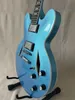 Guitarra eléctrica Jazz 335 semihueca de metal, azul