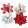 Christmas Decorations Christmas Flowers Red Gold Bling Flower Heads For Home Tree Decorations Party Table Setting Decor Supplies