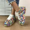 Mode d'automne de printemps robe S and Women plateforme Tendance extérieure Chaussures graffitis confortables Lacet Up Flat Sneakers T Pring Hoes Neakers