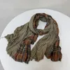 Scarves Johnature 2023 Vintage Cotton Linen Patchwork Hit Color Japanese Women Scarf Stylish Warm Pleated Autumn Winter Shawl 230927