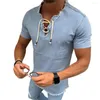 Men's T Shirts T-Shirt Shirt Men Soft Lace-up Fashion V Neck