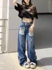 Женские джинсы, летние, в американском стиле, винтажные, с рваной талией Y2K, тонкие брюки с прямыми штанинами для мытья полов в стиле Wild High Street