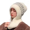 Chapeaux Foulards Gants Ensembles 2023 Hiver Épaissir Bonnet et écharpe tricotés en peluche en un pour femmes et enfants, Casquette chaude et douce, Cyclisme en plein air