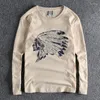 Men's T Shirts Folk Vintage Printing Men Long Sleeve O-neck Pullover Cotton T-shirt Comfortable Cozy Retro Tee Casual Loose Tops