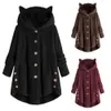 Felpe con cappuccio da donna Felpe con orlo irregolare Inverno con cappuccio Cute Cats Ears Bottoni Giacca in pile Cappotto YQ230928