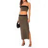 Zweiteiliges Kleid für Damen, 2 Sommerrock-Outfits, doppellagiges Bandeau-Röhrenoberteil und Stretch-Langschlitz-Sets