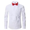 Camisas de vestido masculinas homens casamento smoking manga longa abotoaduras francesas Swallowtail dobra botão escuro design camisa cavalheiro branco vermelho preto 230927