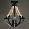 Ceiling Lights American Retro Rope Lamp Rural Rustic Iron Creative E27 High Temperature Paint Decorative Lighting