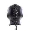 Bondage Soft PU Leather Full Covered Head Hood Mask Nose Holes Blindfold Restraints BDSM Bondage Lace Up Halloween Sex Toys Women Men x0928