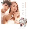 Shengke femmes robe montres amoureux de luxe Couple montres hommes Date étanche femmes bracelet en cuir Quartz montre-bracelet Montre Homme277z