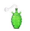 Gros mini grenade antichar narguilé vert coloré double usage brûleur à mazout en verre dab rig bong avec deux tuyaux en silicone et bol à fumer mâle de 10 mm