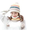 Chapéus cachecóis luvas define chapéu de inverno feminino bloco de cor quente mais cachecol grosso e boné à prova de vento de malha de duas peças para mulheres meninas gorro