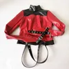 Bondage PU Leather Restraint Body Harness Straight Jacket Halloween Headgear Hood Costume Armbinder Roleplay BDSM Bondage Sex Toys Women x0928